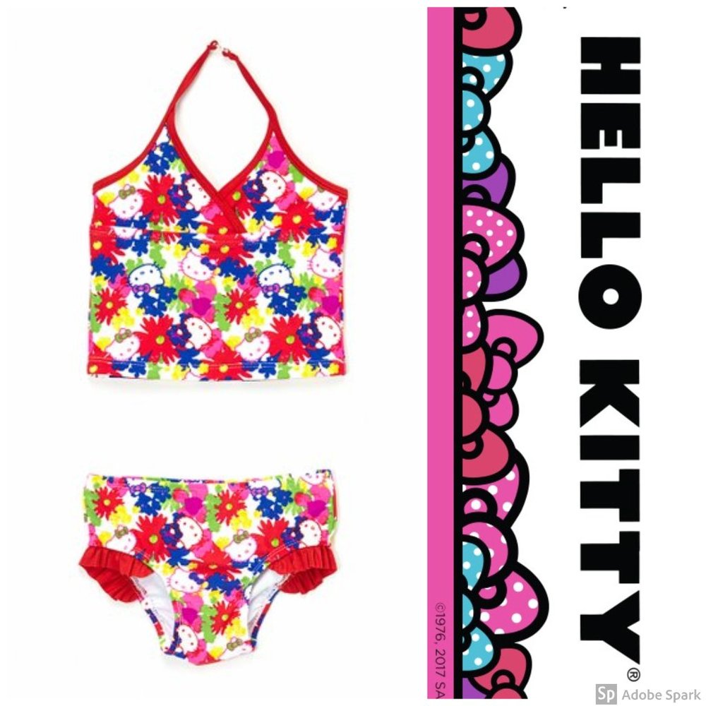 Hello Kitty Two Piece Tankini Swimsuit Baby Girl‎ 24 Mo Ruffle Red NWT